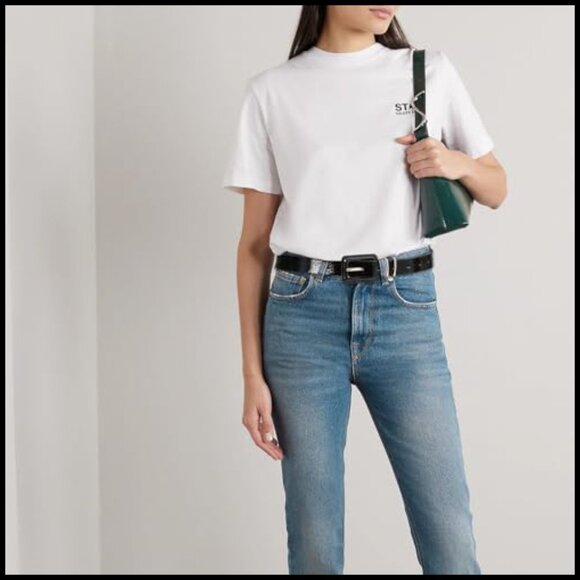 Patent Leather Belt with Square Buckle Gold Accents Adjustable Waist main image 6